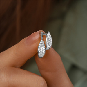 CANNER Boucles d'oreilles créoles pour femme en argent sterling 925, avec zircone cubique, forme goutte d'eau, graines de melon, poire, style Huggie, cadeau - Product Image 5
