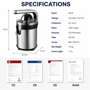 <span class=keywords><strong>Presse</strong></span>-<span class=keywords><strong>agrumes</strong></span> électrique 600W avec levier, <span class=keywords><strong>presse</strong></span>-citron et <span class=keywords><strong>presse</strong></span>-orange en acier inoxydable pour la cuisine domestique - Product Image 6