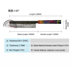 <span class=keywords><strong>Cuchillo</strong></span> de <span class=keywords><strong>chef</strong></span> hecho a mano de acero de Damasco VG10 de Japón <span class=keywords><strong>cuchillo</strong></span> de matanza desechable Sande - Product Image 6