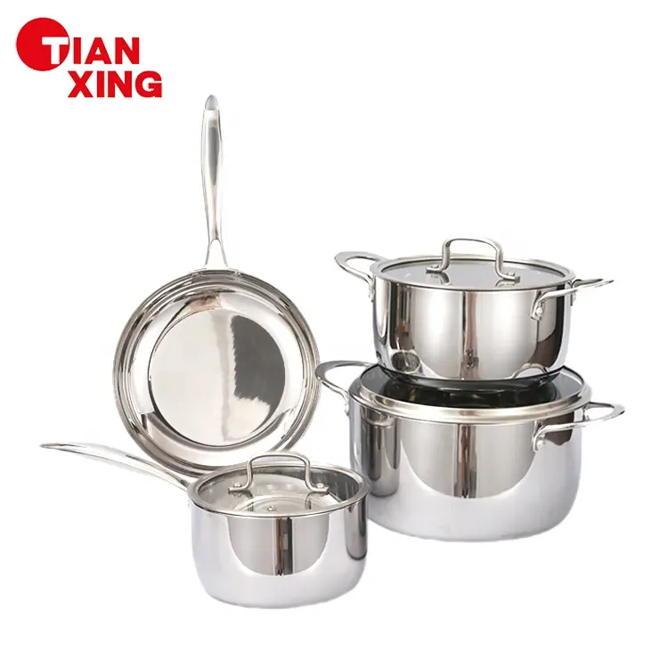 Tianxingカスタマイズ製品ミラーポリッシュクックポットとパン鍋鍋フライパン三重ステンレス鋼調理器具セット