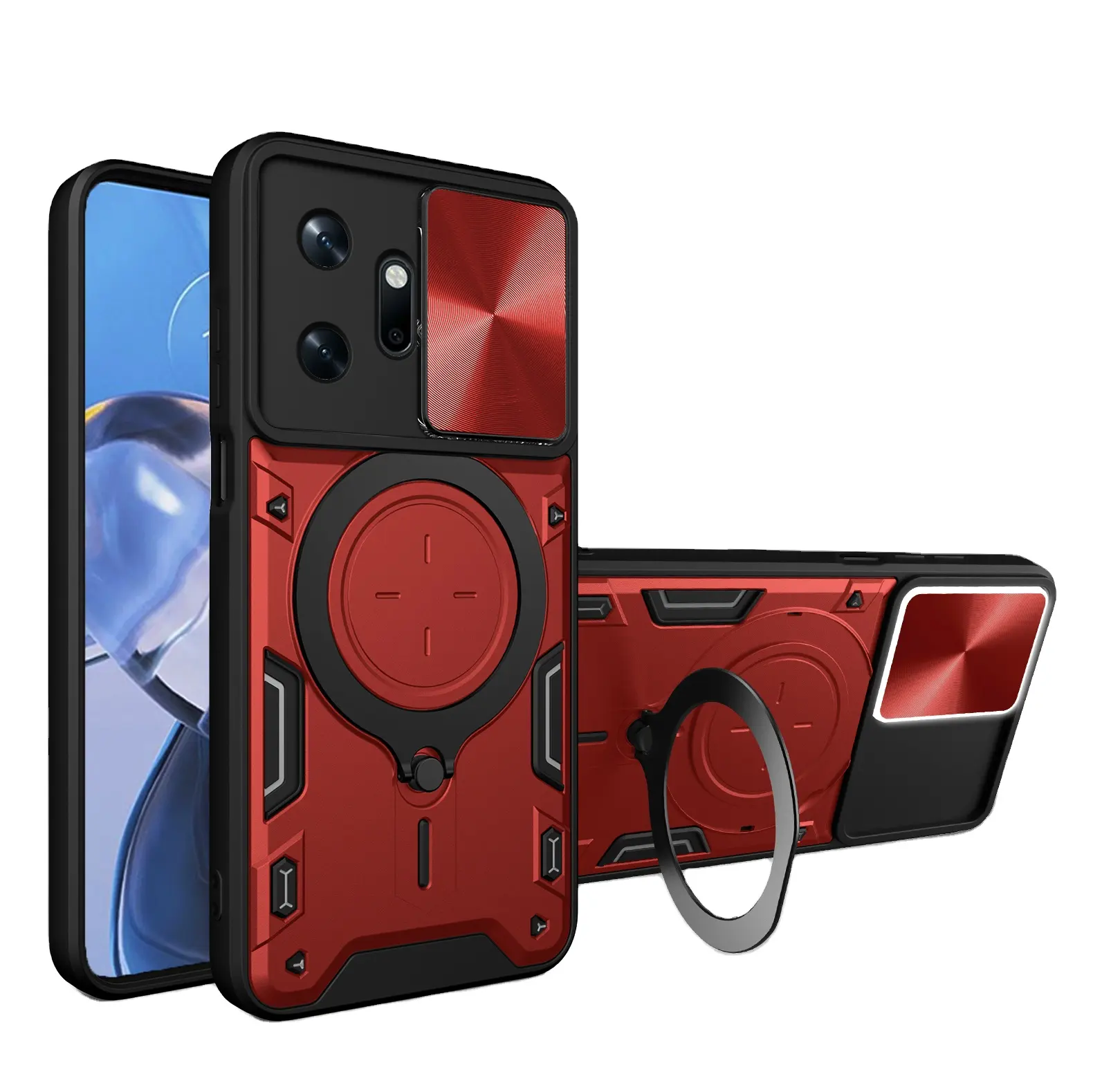 Magnetic Shockproof cover Slide camera window For Tecno Spark 20C/Tecno Pop 8 Anti drop case Hybrid TPU+PC Car holder case