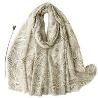 Écharpe longue pour femme musulmane Yway, commerce extérieur transfrontalier, en satin fin, motif feuille verte avec impression dorée