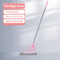 Balai Magique Sans Poils avec Manche Détachable en Acier Inoxydable, Grattoir à Joint à Fixation Serrée, pour Balayer la Poussière, l'Eau et les Cheveux, Idéal pour le Nettoyage Domestique
