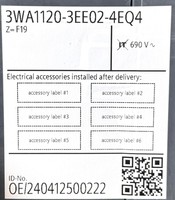 Interruptor de Circuito de la Serie 3WA, 3 Polos, 3WA11203EE024EQ4Z Z=f19 Ln=2000a, PLC