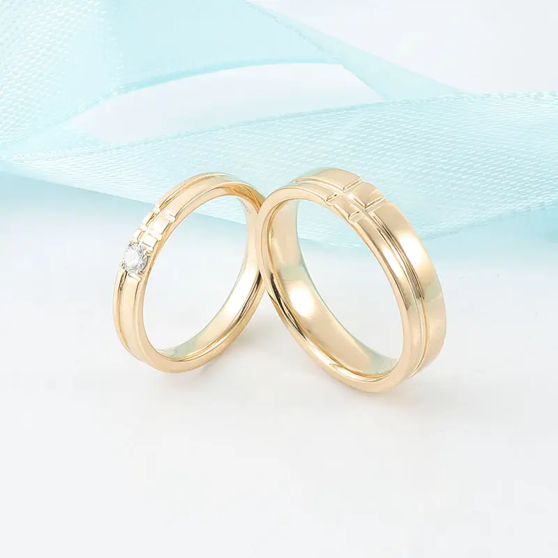 Men Women Couple Ring Cross Engraving 14k Gold 3mm DEF Round Loose Diamond Moissanite Engagement Ring