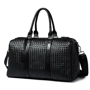 Custom High Quality Weave Vegan Leather Gym Sports Crossbody Tote Business Travel Bag Waterproof Duffle Bag For Men