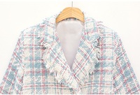 Manteau coréen ample en jacquard tweed, style blazer, à carreaux, double face, à franges, pour femmes