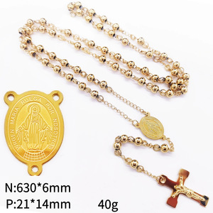 세인트 베네딕트 18k 금도금 스테인레스 스틸 묵주 목걸이 6mm 구슬 종교 긴 묵주 유행 구슬 목걸이 - Product Image 2