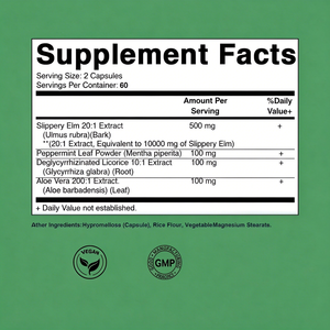 Cápsulas de Extracto de Olmo Rojo (Slippery Elm) OEM de 500mg con Menta, Regaliz y Aloe para un Apoyo Digestivo Calmante, 120 Cápsulas Veganas - Product Image 2