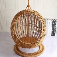 Hamac pour chat en rotin tressé, lit semi-fermé rond suspendu, nid pour chat, cage à bascule lavable pour chats et petits chiens