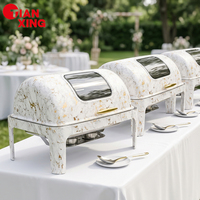 Juego de Recipientes para Buffet TIANXING, Modelo Marble White Roll Top, 9qt, de Lujo, para Calentar y Servir Alimentos en Hoteles y Bodas