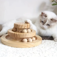 Accessoires pour animaux de compagnie en bois Jouet interactif Jouet pour chat en bois Produits pour chat en bois Jouet pour chat en bois à 3 niveaux avec boucle de boule