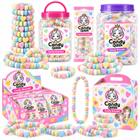 Certificat HACCP/BRC Vente en gros Bonbons durs compressés multicolores aux saveurs fruitées, en forme de fruits de dessin animé, en forme de collier et de bracelet, en vrac, OEM