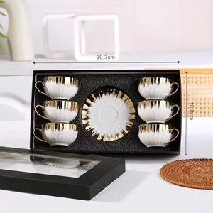 European Gold Plated Ceramic Coffee <b>Cup</b> 220ml Tea <b>Cups</b> <b>Set</b> Porcelain <b>Cups</b> and Saucers <b>Set</b> of 6 - Product Image 2