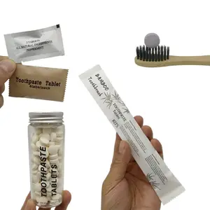 Bamboo Tooth brush with Chewable Tooth paste Tabs Kit Other Hotel Private Label and Packing