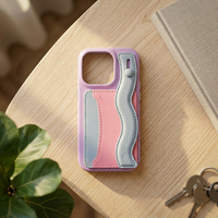 Élégante coque de téléphone portable en cuir violet-rose-bleu antichoc avec fente pour cartes pour iPhone 17 Pro/Pro Max/16/15 Pro