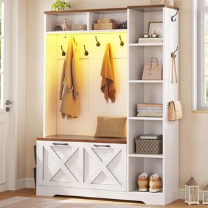 SENYU Farmhouse Entryway <b>Coat</b> <b>Rack</b> <b>with</b> Storage Bench 6 Hooks 5 <b>Shelves</b> Wood Multifunctional Furniture for Home Entryway - Product Image 1