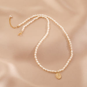 Collier pour femme en argent 925 vintage avec perle blanche ronde et pendentif simple pour fiançailles et mariage - Product Image 2