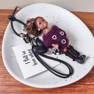 HECION Mini poupée princesse mignonne pour bébé, couleur violet foncé, avec pull, tenue du jour, porte-clés personnalisé DIY - Product Image 2