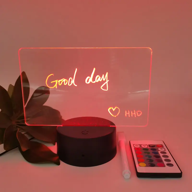 Bricolage Cadeau pour enfants Blanc 3d Creatives Pen Rewrit Acrylic Note Board Led Rewrirable Night Light With Message Board