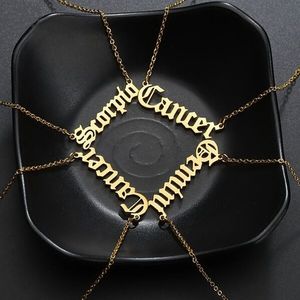 Venta al por mayor de acero inoxidable oro horóscopo estrella colgante collar 12 antiguo signo del zodiaco inglés collar cadena de eslabones para boda - Product Image 4