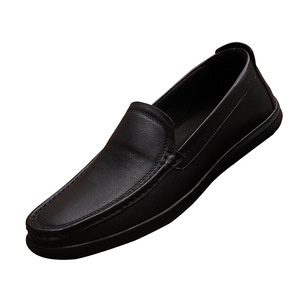 Mocassins en cuir véritable pour hommes, bout rond, noirs, chaussures décontractées printemps-été, semelle en caoutchouc respirante, semelle intermédiaire en EVA - Product Image 4