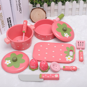 Ensemble de cuisine en bois rose pour enfants, accessoires de cuisine, jouets pour enfants de 4 à 6 ans, cadeau pour la fête des enfants - Product Image 1