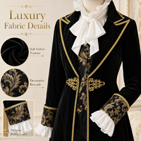 Veste de travail vintage en velours brodé or, en fibre de polyester antibactérienne, quatre couleurs unies, pour théâtre et château