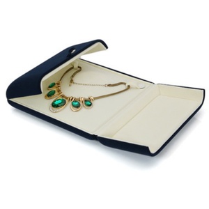 Rectangle Double Open Dark Blue Velvet Jewelry <b>Box</b> for Pendant Necklace <b>Earrings</b> Ring Storage & Display - Product Image 5