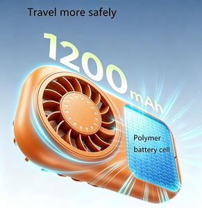 พัดลมคล้องคอสีส้มพร้อมแบตเตอรี่ 3000mAh กำลังไฟ 5W ควบคุมด้วยปุ่มปรับความเร็วลมได้สามระดับ ใช้งานกลางแจ้ง - Product Image 4