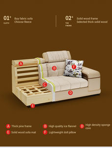 Nordic शैली घर फर्नीचर लकड़ी के आधुनिक लिविंग रूम चेज़ लॉन्ग सोफा सह बिस्तर रहने + कमरे + सोफा - Product Image 3