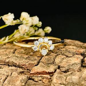 Bague en or massif 14K avec diamant naturel Sunrise. - Product Image 1