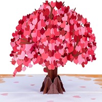 Kartu Ucapan Kertas Bunga Mawar Pohon Sakura Hari Valentine dengan Lapisan Kilap Ramah Lingkungan 3D Kustom yang Dapat Didaur Ulang