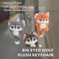 Porte-clés en peluche loup aux grands yeux, doux et écologique, motif dessin animé mignon, jouet en peluche pour enfants, design multi-couleurs en forme de chiot, vente en gros