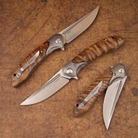 Lame en acier importée de haute qualité de 154cm durcie et Stable bois d'ombre blanche Tc4 poignée en titane couteau pliant Edc couteau tactique
