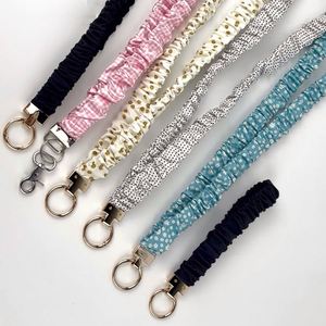 Hot Sale Colorful Stretchable Mobile Phone Chains Fabric Scrunchie <b>Lanyards</b> Long Strap <b>Key</b> Ring Hook Pleated <b>Lanyard</b> - Product Image 1