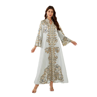 Robe longue Abaya ample élégante à motif floral vintage, en polyester respirant, tenue modeste pour le quotidien et les mariages, pour femmes musulmanes adultes