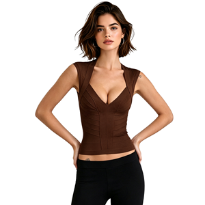 Top a Fascia Nero Rosa Bordeaux Bianco, all'ingrosso dal produttore, Top Canotta da <span class=keywords><strong>Donna</strong></span> a Collo a V a Righe Aderente, Top Casual da Festa 2026 - Product Image 4