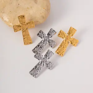 XIXI Aretes De Mujer Vintage Cross Stainless Steel Stud 18K Gold Plated Cubic Women Hypoallergenic Fashion Jewelry Earrings