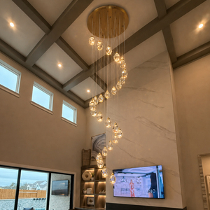 Lámpara colgante moderna de cristal en espiral con cable largo para escalera de villa, vestíbulo, techo alto. - Product Image 1