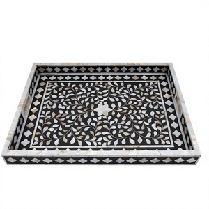 Plateau de service et de rangement moderne en nacre, élégant organisateur artisanal en mosaïque de coquillages pour table à manger, rangement décoratif - Product Image 1