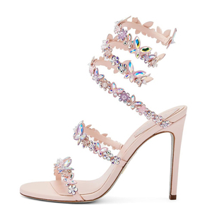 Sandales à talons hauts sexy pour femmes, avec strass colorés, à lanières croisées à la cheville, grande taille 46, style stiletto - Product Image 1