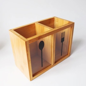 竹製カトラリーホルダー仕切り付き、箸立て、キッチン調理用食器、トング、カトラリー、フォーク、スプーン、調理器具ホルダー - Product Image 3