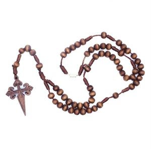 Mecrt Catholic Rosary Cross Pendant 6*7mm Brown <b>Necklace</b> Handmade Prayer Wooden Beaded Cross <b>Necklaces</b> <b>for</b> Women & <b>Men</b> Gift - Product Image 4
