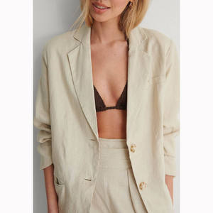 Haute qualité personnalisé mode classique été femmes <span class=keywords><strong>lin</strong></span> Blazer 100% <span class=keywords><strong>lin</strong></span> bureau femmes surdimensionné revers Premium <span class=keywords><strong>lin</strong></span> Blazer - Product Image 4