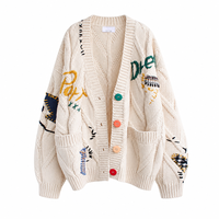 Grenzüberschreitender Winter-Neuheit: Farbblockierter, Lässiger V-Ausschnitt Einreihiger Cardigan-Pullover für Damen im Koreanischen Stil