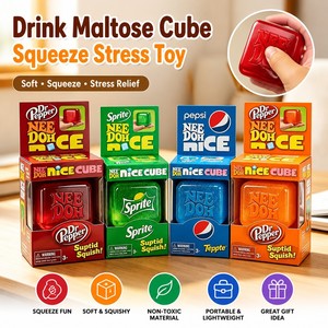 Jouet anti-stress en vinyle en forme de glaçon de soda, saveurs cola, citron-lime, cerise, en boîte, vente en gros - Product Image 1