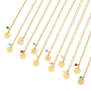 <span class=keywords><strong>Idun</strong></span> Kinder Vintage Christliches Horoskop Astrologie Sternzeichen Anhänger Halskette Kristall Strass 18K Vergoldet Edelstahl - Product Image 1