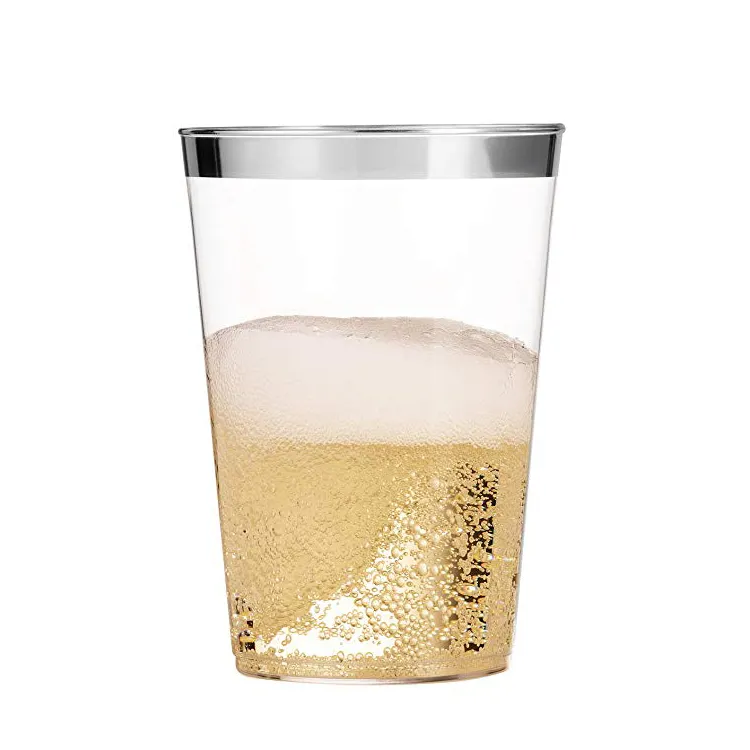 Hot sell Customized durable silver rim 12 oz disposable clear cocktail cups for wedding