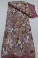 NI.AI Nouveau style Tissu en dentelle perlée colorée à sequins, Tissu en dentelle filet brodée à sequins